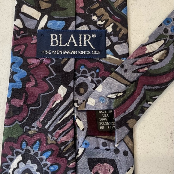 Blair Tie Abstract Print/Made in USA Rich COLORS Green,Purple,Gray, Blues. - Picture 2 of 5